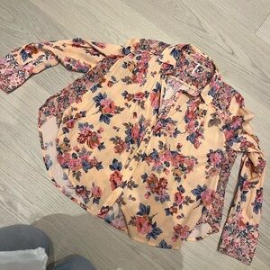 Floral Peach Button-Up Blouse
